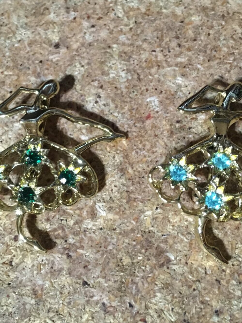 LOT OF 2 VINTAGE GERRYS BALLERINA SILVER TONE BLUE & GREEN RHINESTONE PIN BROOCH